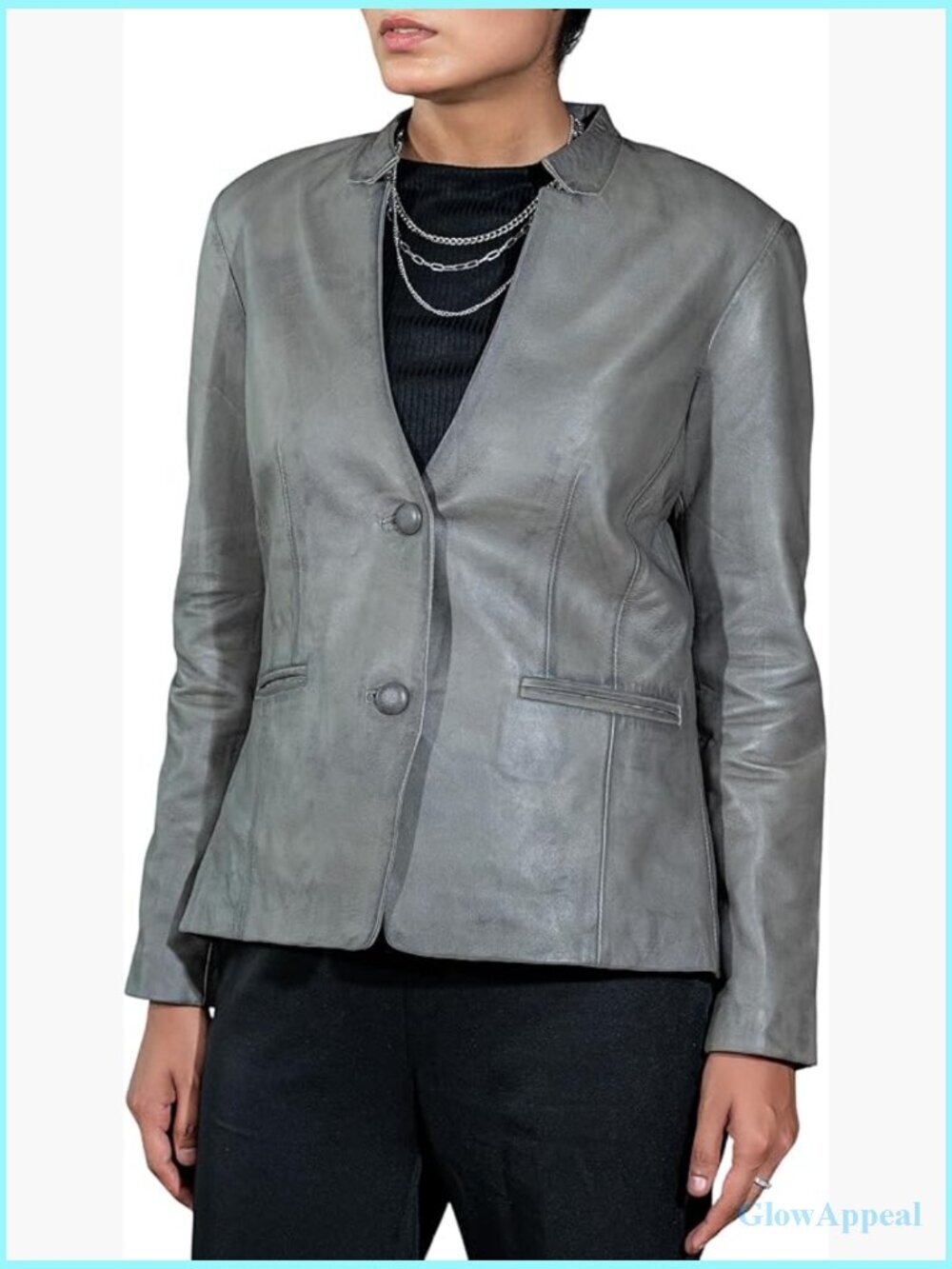 Genuine Leather Blazer Mandarin Collar Invisible Stitch Women's Coat